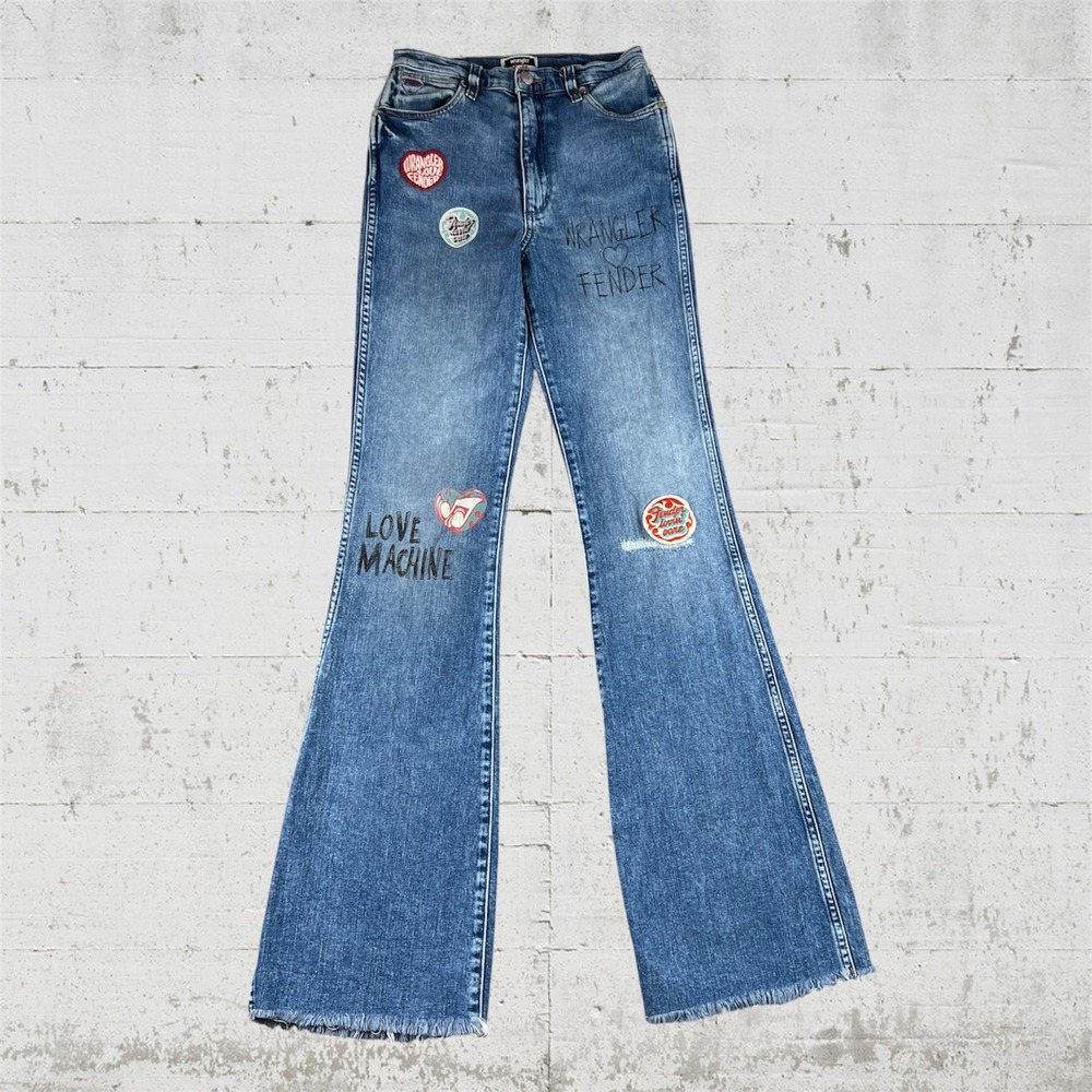 Wrangler Fender Westward Jeans Women 24x33 Blue High Rise Bootcut Flare Graphic